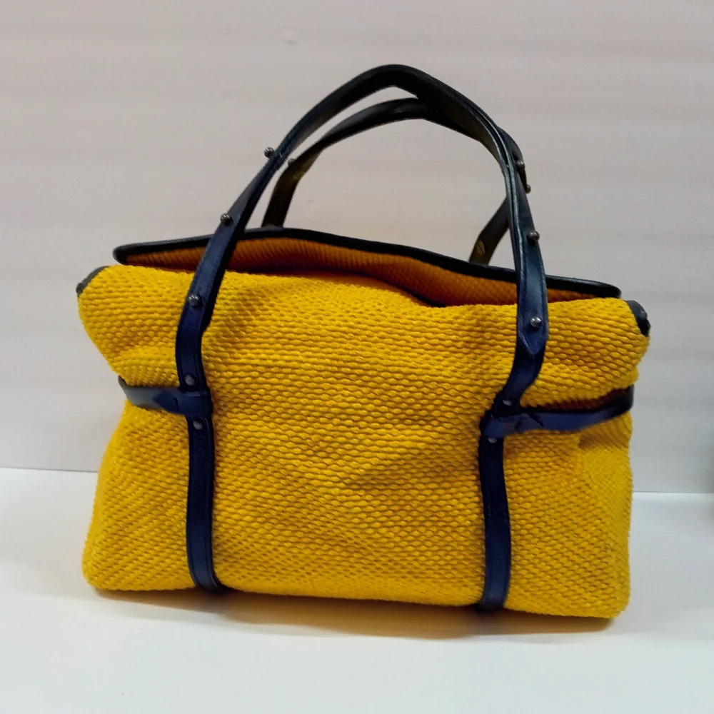 ALMI Bag Italian Nubby Textured Fabric with Genuine Black Leather Trim & Straps